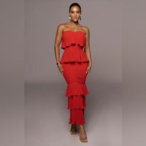 RED CASA BLANCA RUFFLE DRESS,Medium. Brand new but tags were removed prematurely